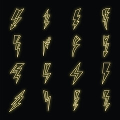 Poster - lightning bolt power icons set. outline set of lightning bolt power vector icons neon color on black