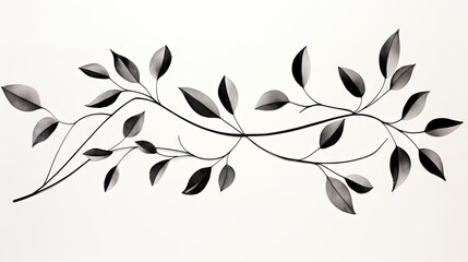 Poster -  a black and white photo of a tree branch with leaves on it's branch, against a white background.