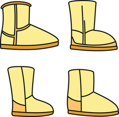 Poster - fashion boots icons set. outline set of fashion ugg boots vector icons thin line color flat on white
