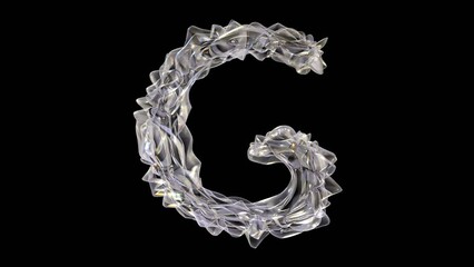 Canvas Print - 3D glass alphabet letter g with light dispersion animation isolated on black background