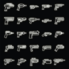 Poster - blaster shotgun icons set. outline set of blaster shotgun vector icons neon color on black