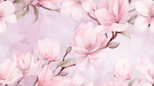  A Pink Floral Wallpaper With Pink Flowers On A Pale Pink Background With Green Leaves And Flowers On A Pale Pink Background.