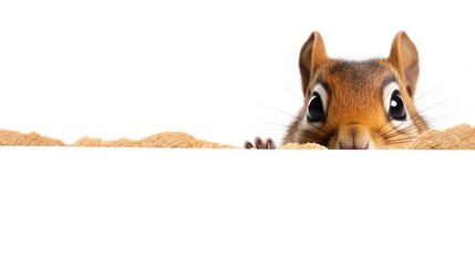 Wall Mural -  a close up of a squirrel peeking out from behind a piece of paper with a hole in the middle of it that has a hole in the side of it.