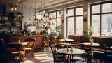 Fototapeta Boho - Charming Cozy Coffee Shop with Vintage Decor, Enhanced with Soft and Muted Tones to Evoke a Nostalgic and Inviting Atmosphere