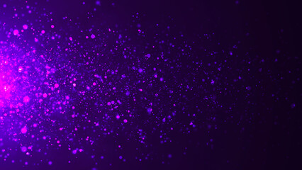 Poster - Dynamic wave of glowing particles. Digital technology background. Sparkling bright particles fly in space. Flickering particles with bokeh effect. 3d rendering.
