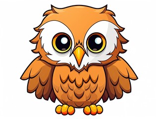 Wall Mural -  an orange and white owl with big eyes on a white background with a clipping path to the right of the owl's head and bottom half of the owl's wing.