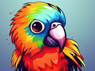 Sticker -  a colorful parrot sitting on top of a blue and green background with a red, yellow, blue, and green parrot's head in the center of it's eyes.