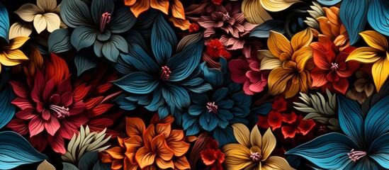 Wall Mural - Mixed colorful flowers background. Vibrant colors of mixed flowers backdrop
