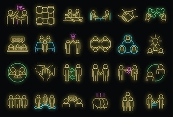 Poster - business cooperation icons set. outline set of business cooperation vector icons neon color on black