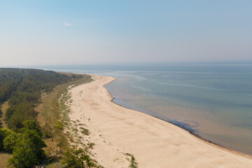 Wall Mural - Aerial view of the Baltic Sea shore line, Lithuania. Beautiful sea coast on sunny summer day.