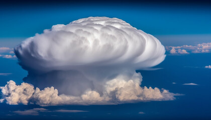 Poster - Fluffy cumulus clouds float in bright blue summer sky generated by AI