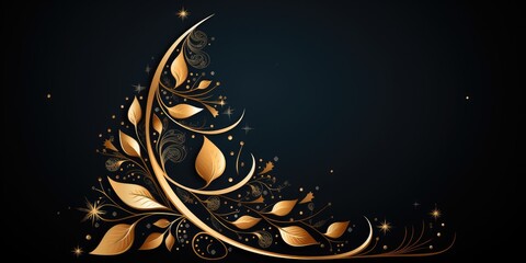 Wall Mural - A simple abstraction of a golden colored Christmas tree on black background. Generative AI