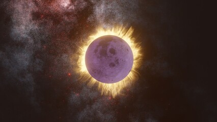 Wall Mural - The moon completely covers the sun in a total solar Eclipse. 3d render