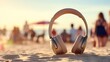 group of people listening to music on the beach