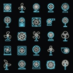 Poster - ventilator fan icons set. outline set of ventilator fan vector icons neon color on black