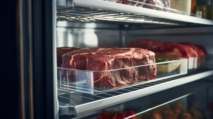 Wall Mural - piece of meat in an open air freezer