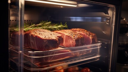 Wall Mural - piece of meat in an open air freezer