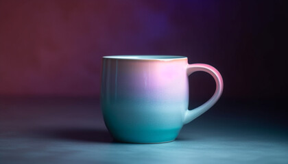 Canvas Print - Hot coffee in blue mug on table, no people around generated by AI