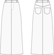 long maxi denim jean skirt template technical drawing flat sketch fashion woman
