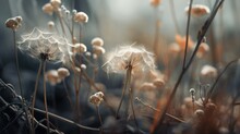  A Close Up Of A Dandelion Plant With Lots Of White Flowers In Front Of A Blurry Background.  Generative Ai