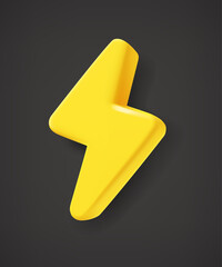 Fototapete - Yellow flash bolt symbol on dark background. 3d vector icons set