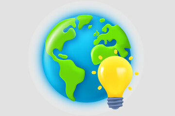 Fototapete - The Earth with lighting bulb. 3d vector illustration
