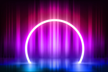 Aufkleber - Abstract vibrant empty studio with glowing neon arc. Design product template. 3d vector mockup