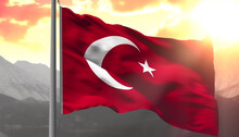 Majestic Turkish Flag Waving In The Sunset, Symbol Of Patriotism Generated By AI