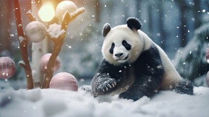 Sticker - giant panda in the snow