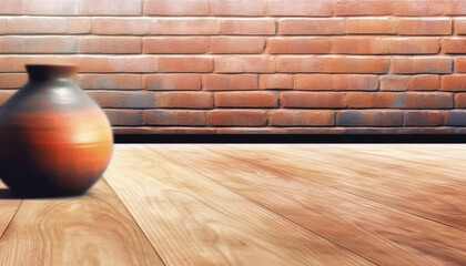 Wall Mural - Rustic earthenware jug on rough plank table in old room generated by AI