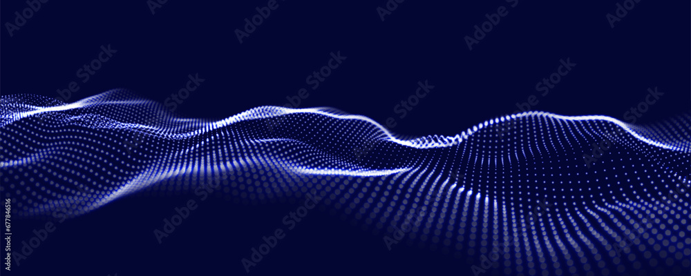 Music wave of particles. Big data visualization. Abstract blue ...