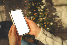 Phone with isolated screen in Christmas mood