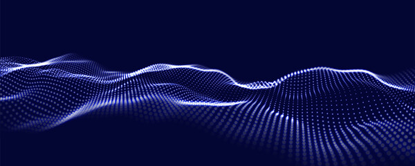 Leinwandbilder - Music wave of particles. Big data visualization. Abstract blue background with a dynamic wave. Vector illustration.