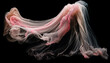 Smooth silk veil levitates in flowing motion on black background generated by AI