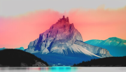 Sticker - Majestic mountain range reflects purple dusk in tranquil silhouette generated by AI