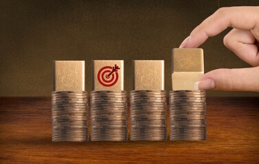 Poster - block cube with 2024 numbers on coins stacking