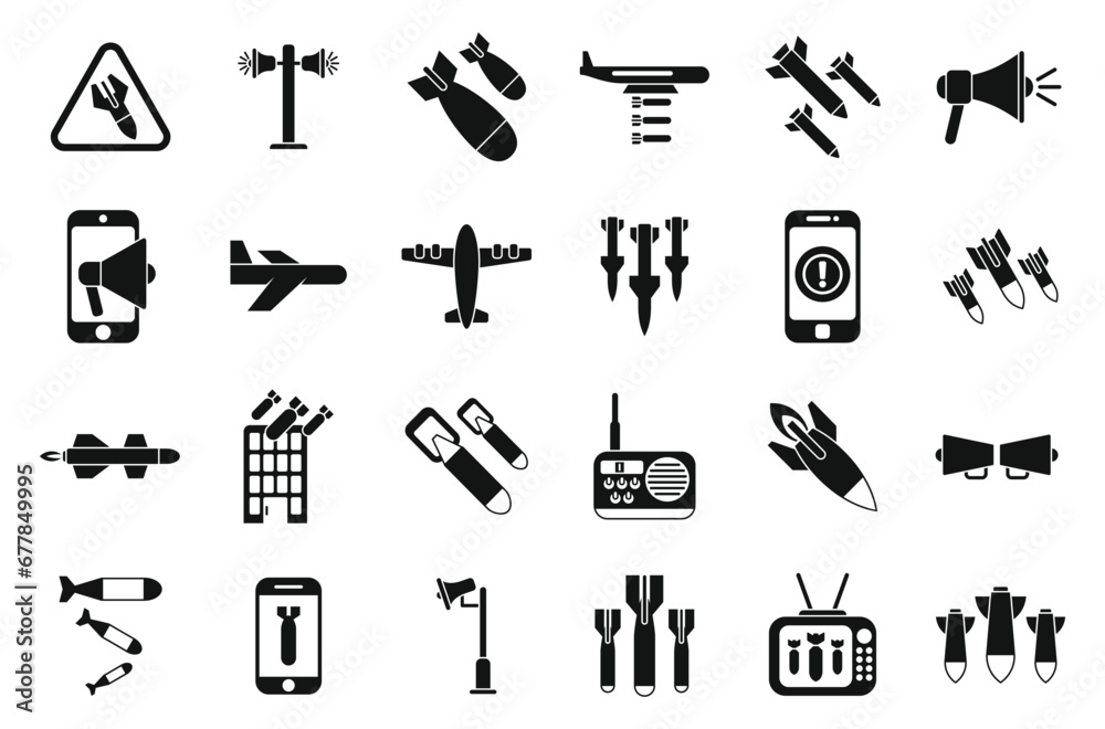 Raid Attack Icon Air Raid icons set simple vector. Bomb war. Aggression attack hit Stock ...