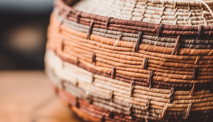 Sticker - Woven straw basket with rustic pattern, perfect for home decor generated by AI