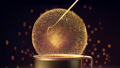 Sticker - Gourmet honey ball glows with golden heat in abstract pattern generated by AI