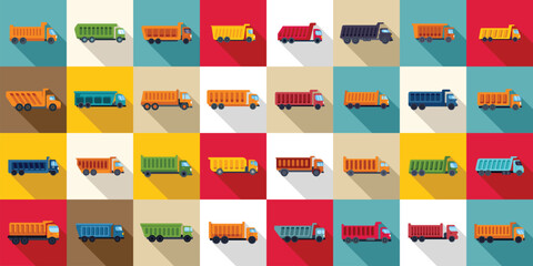 Wall Mural - Car tipper icons set flat vector. Truck car. Container lorry load