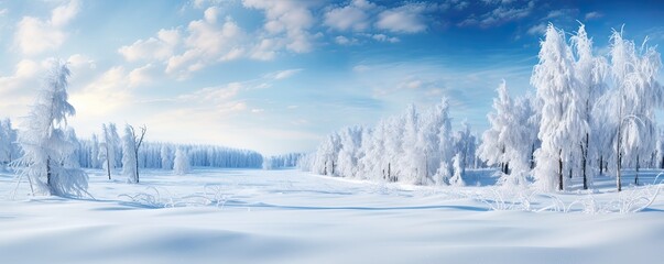 Wall Mural - Panoramic view of covered with frost and snow