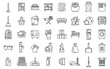 Tidy up icons set outline vector. Furniture room. Clean apartment dirty