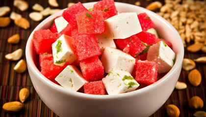 Sticker - Fresh vegetarian salad with feta cheese and chopped vegetables generated by AI