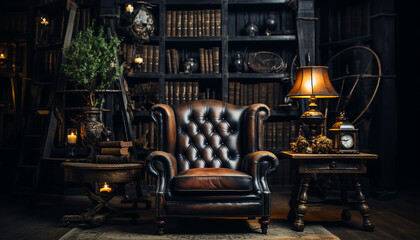 Sticker - Dark, old fashioned living room with antique furniture and elegant decoration generated by AI