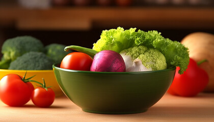 Canvas Print - Fresh vegetarian salad bowl with healthy organic ingredients on table generated by AI