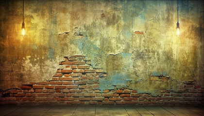 Canvas Print - Rusty brick wall design, abstract pattern on old fashioned built structure generated by AI