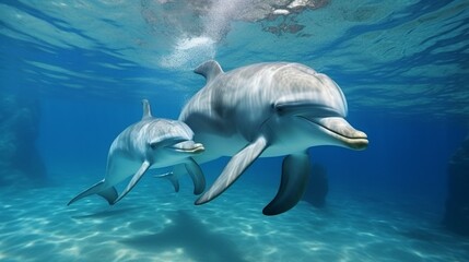 Wall Mural - clip of dolphins swimming in the ocean under the water