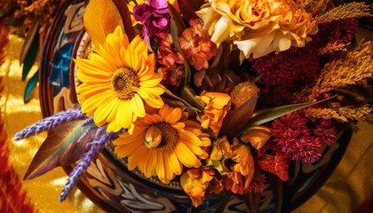 Sticker - Fresh daisy arrangement, autumn hues, love blooms on wedding day generated by AI