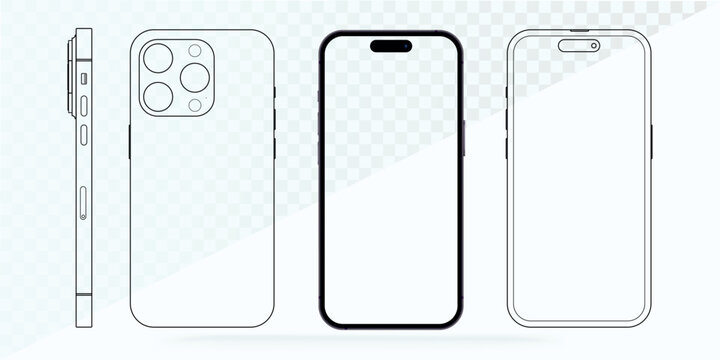 Smartphone outline simple modern design. Smartphone template and Mobile phone outline isolated on white background.
