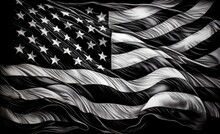 A Black And White American Flag Waving On A Black Background Generative AI